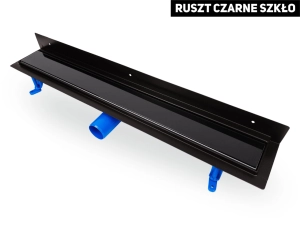 Czarny przyścienny odpływ liniowy OKEDA® PRIME LINE™ - BLACK GLASS - RUSZT CZARNE SZKŁO 